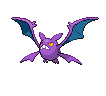 Sprite art of Crobat, a big purple bat with a cross expression and four wings. It has no legs nor arms—its body is a simple purple blob. It has long, horn-like ears and little feet like a penguin’s. The lower pair of wings is smaller. It sleeps in the air since it can’t walk or stand well. The artwork  is from Pokémon Black 2 Version and Pokémon White 2 Version for the Nintendo DS.