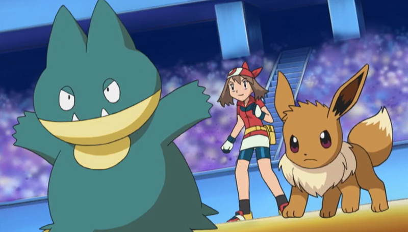 File:May Munchlax and Eevee.png