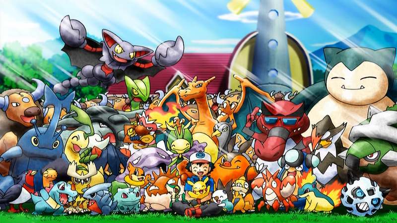 File:Ash with his Pokémon.png